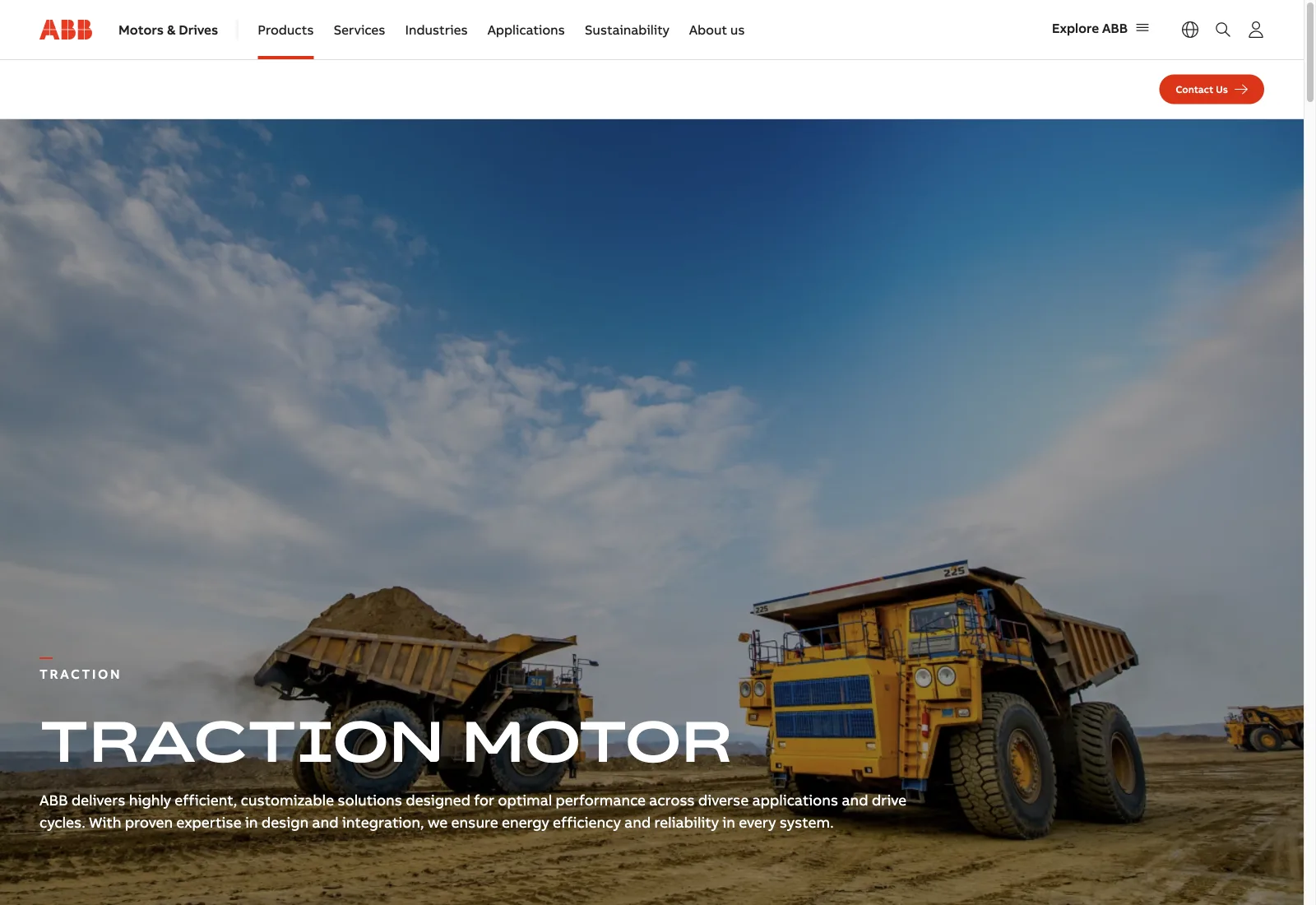 Produktseite „Traction Motor“ von ABB